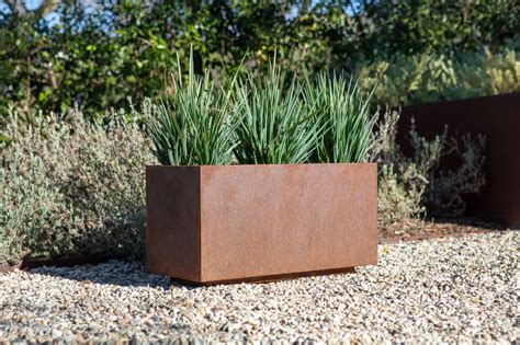 corten steel series long box planter|corten steel veradek arrangement picture.